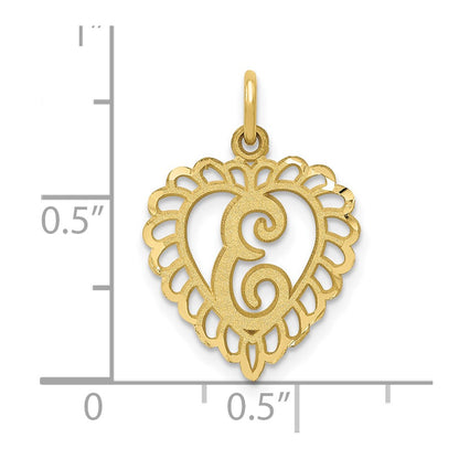 10k Initial E Scalloped Heart Charm