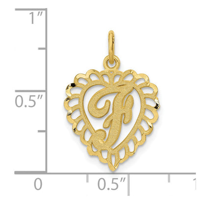 10k Initial F Scalloped Heart Charm