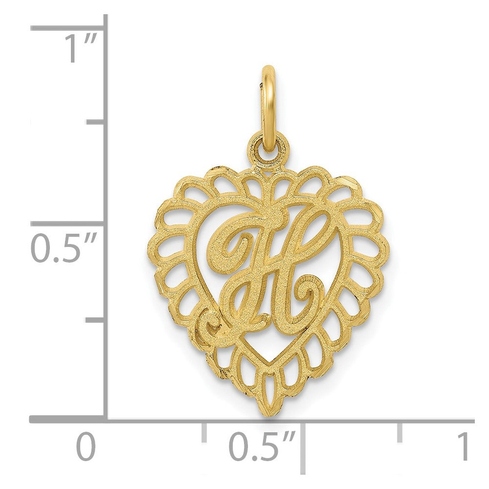 10k Initial H Scalloped Heart Charm