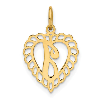 10k Initial I Scalloped Heart Charm