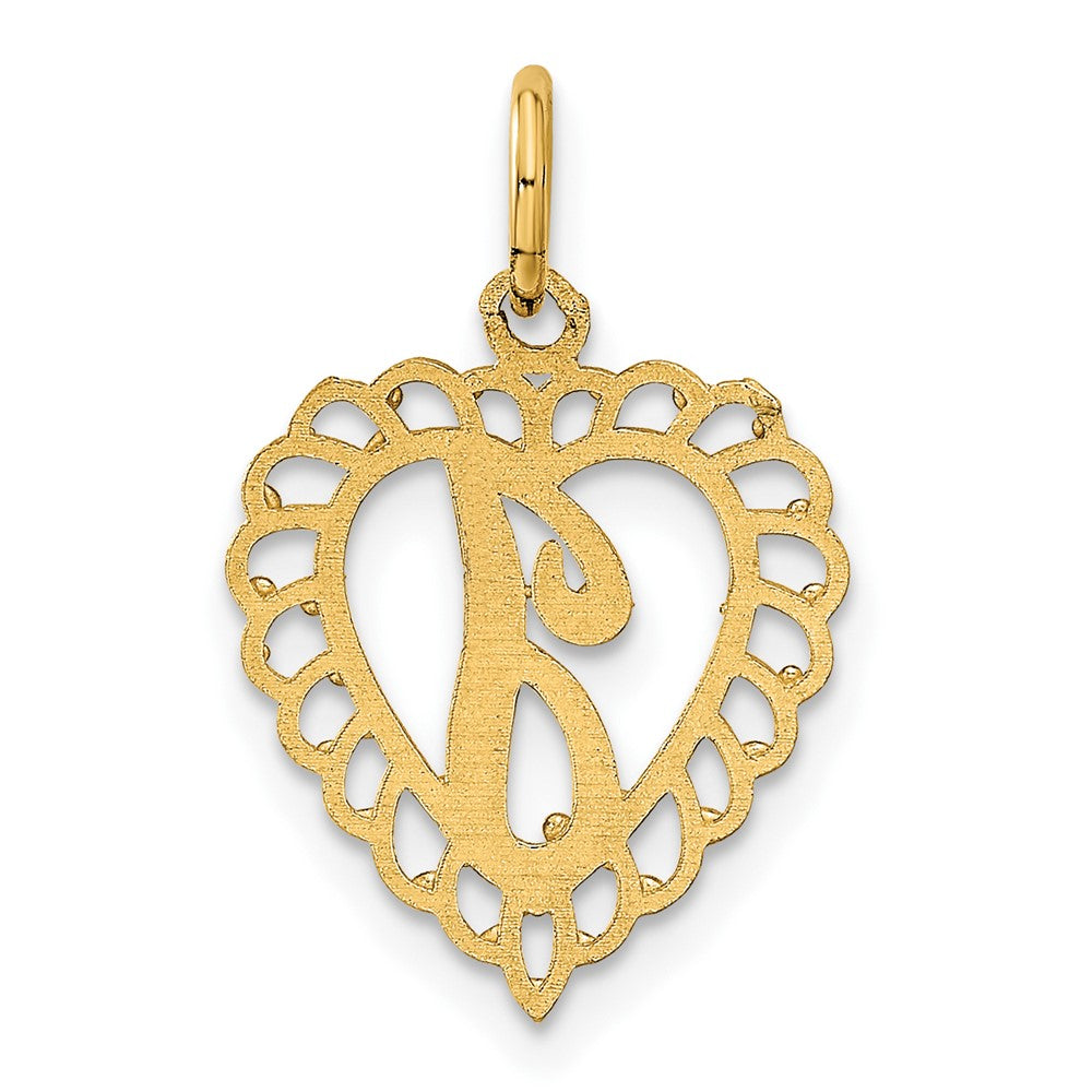 10k Initial J Scalloped Heart Charm