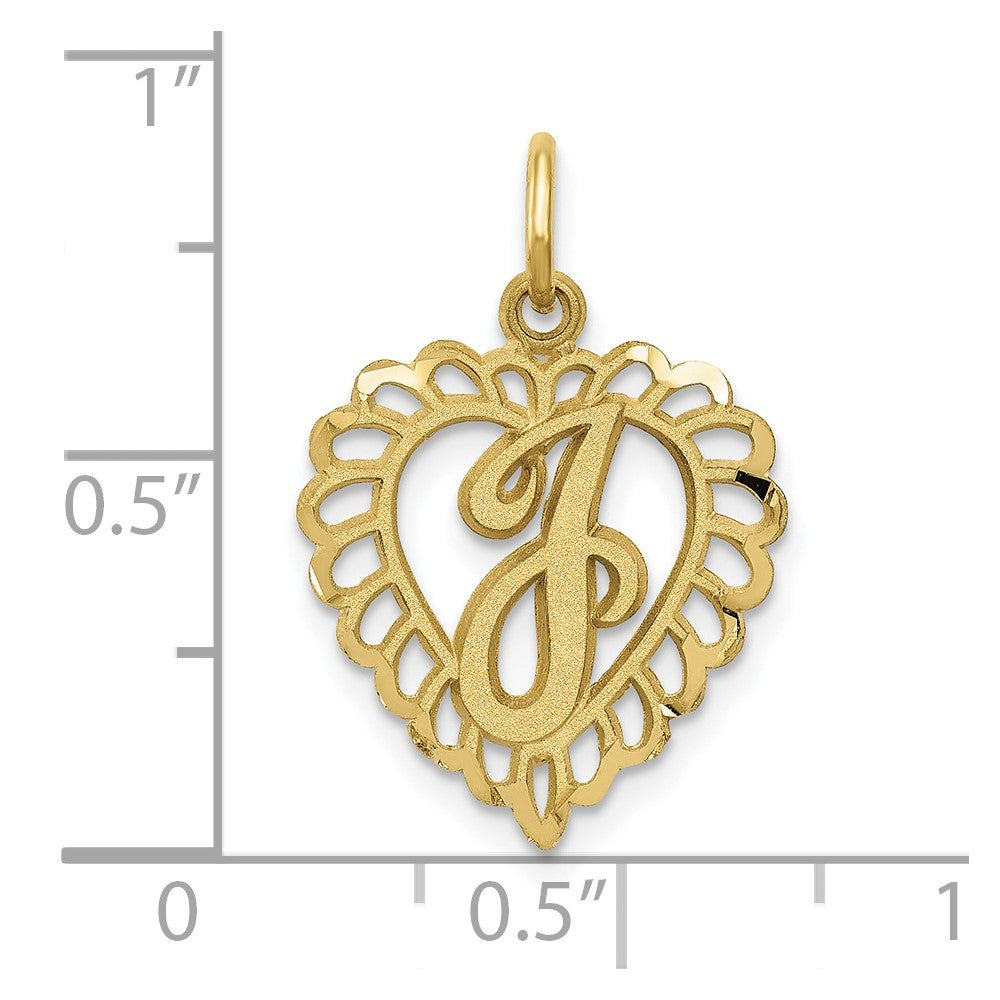 10k Initial J Scalloped Heart Charm