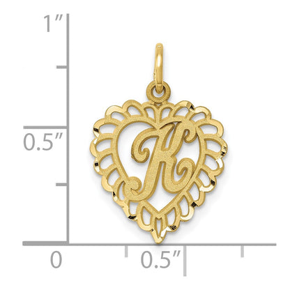 10k Initial K Scalloped Heart Charm