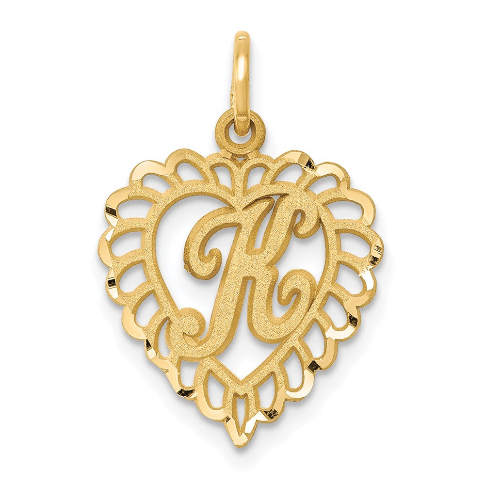 10k Initial K Scalloped Heart Charm