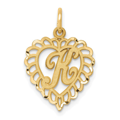 10k Initial K Scalloped Heart Charm