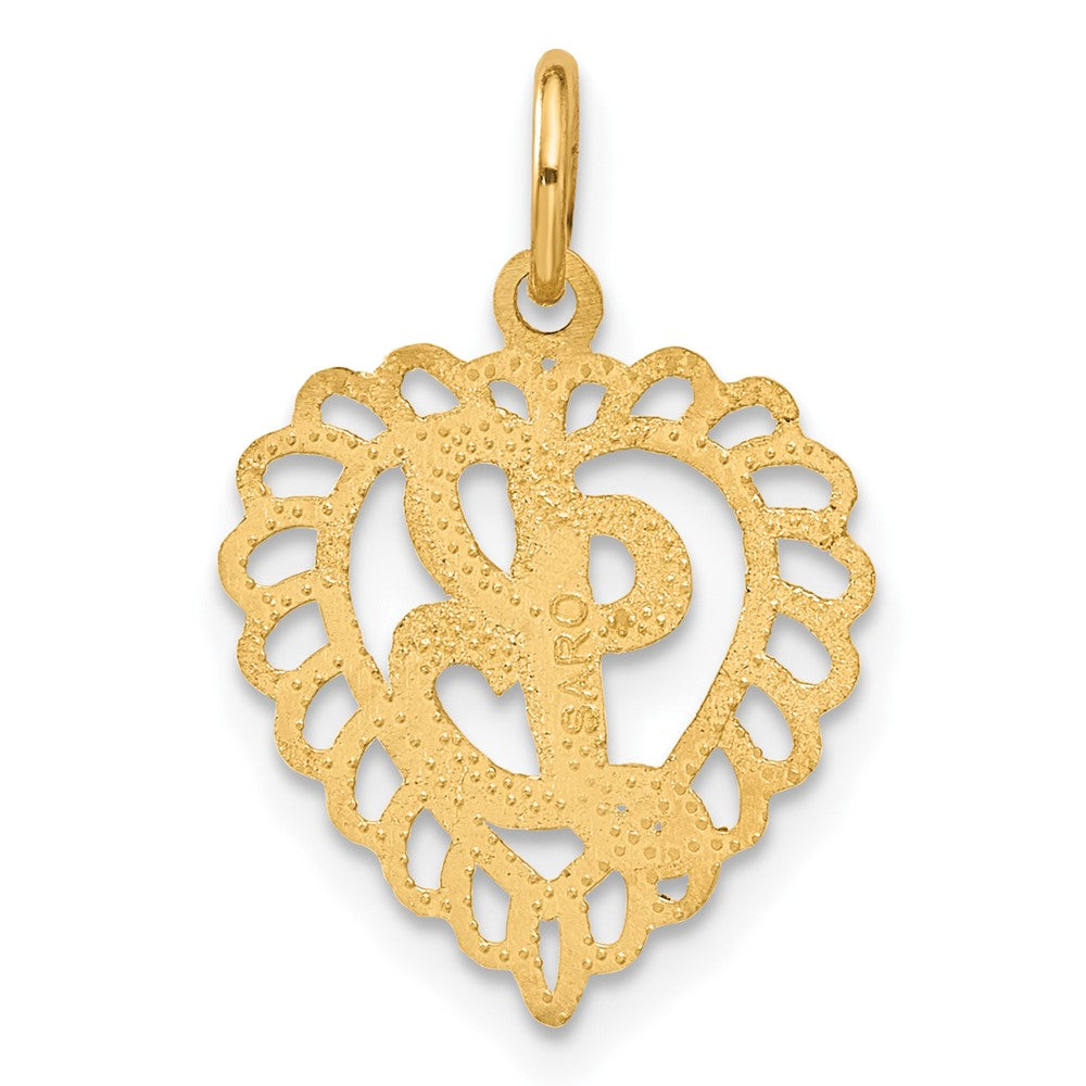 10k Initial L Scalloped Heart Charm