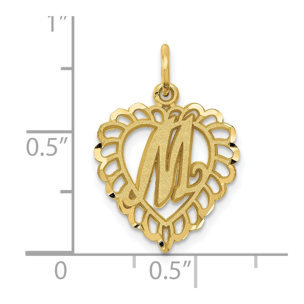 10k Initial M Scalloped Heart Charm