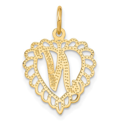 10k Initial N Scalloped Heart Charm
