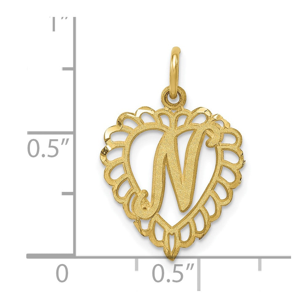 10k Initial N Scalloped Heart Charm