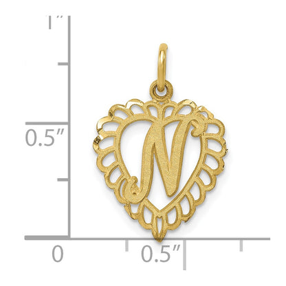 10k Initial N Scalloped Heart Charm