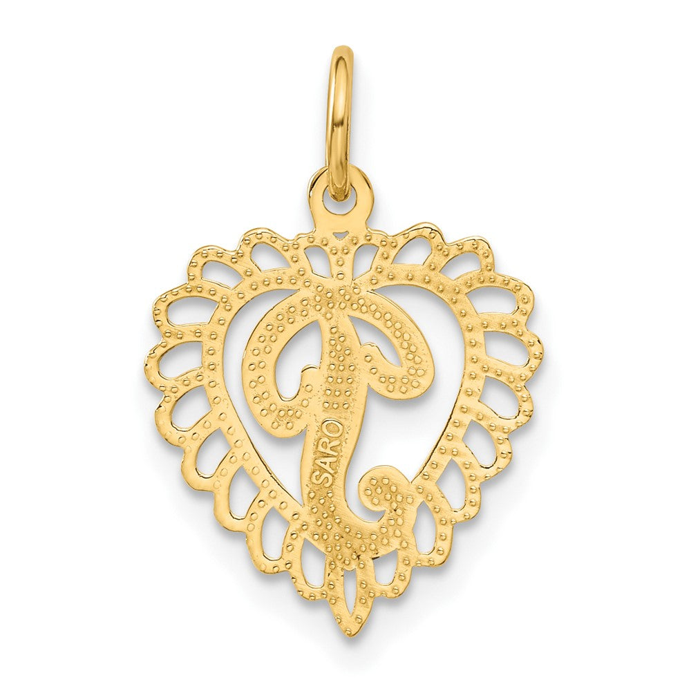 10k Initial P Scalloped Heart Charm