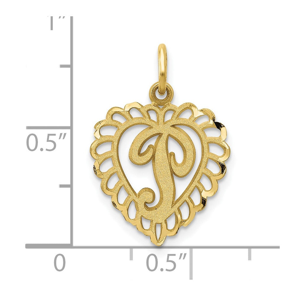 10k Initial P Scalloped Heart Charm