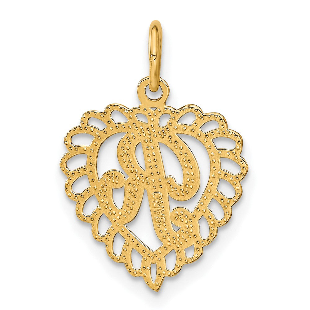 10k Initial R Scalloped Heart Charm