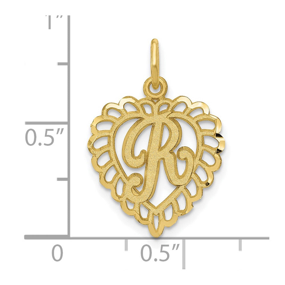 10k Initial R Scalloped Heart Charm