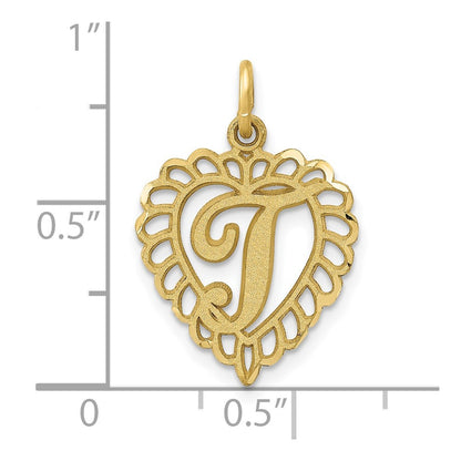 10k Initial T Scalloped Heart Charm