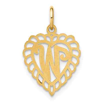 10k Initial W Scalloped Heart Charm