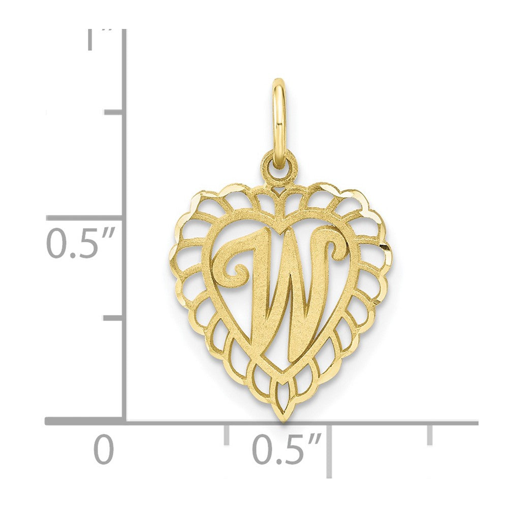 10k Initial W Scalloped Heart Charm