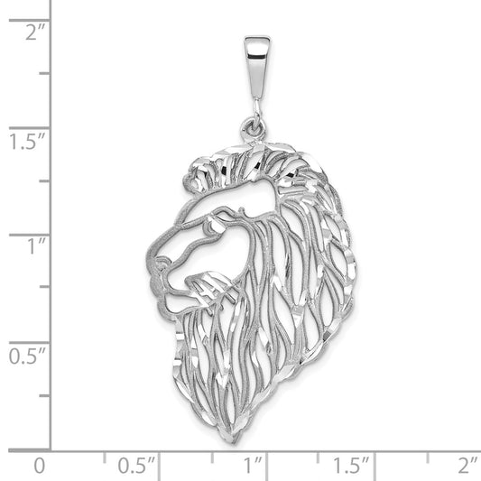 10k White Gold Large Cut-out Solid Diamond-cut Lions Head Charm