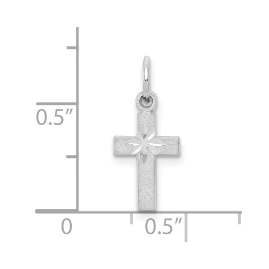 10k White Gold Small Satin Diamond-cut Cross Charm
