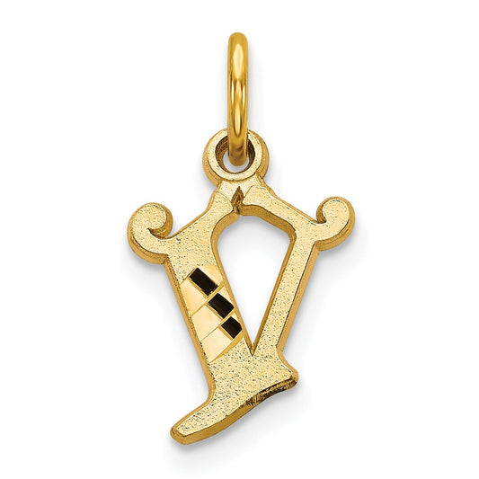 10k Small Diamond-cut Initial V Charm