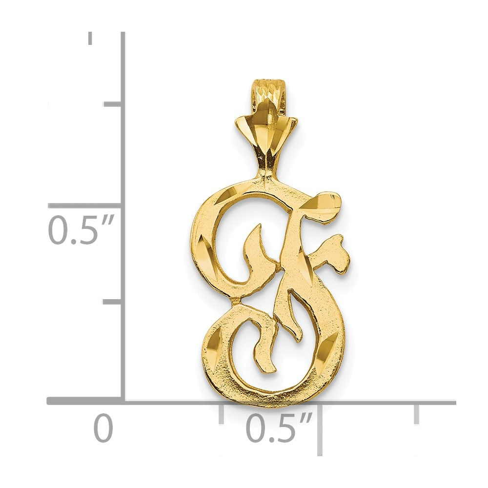 10k Satin Diamond-cut Initial F Pendant