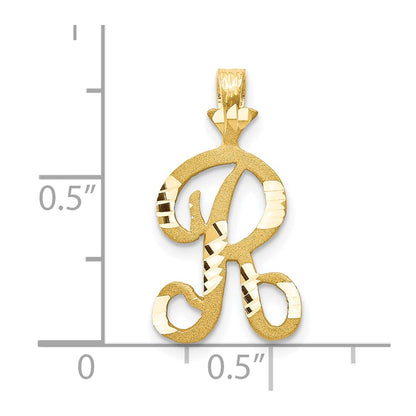 10k Satin Diamond-cut Initial R Pendant