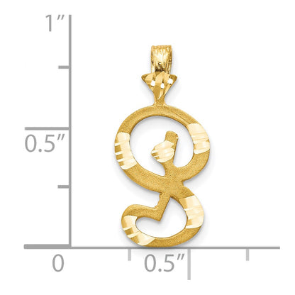 10k Satin Diamond-cut Initial S Pendant