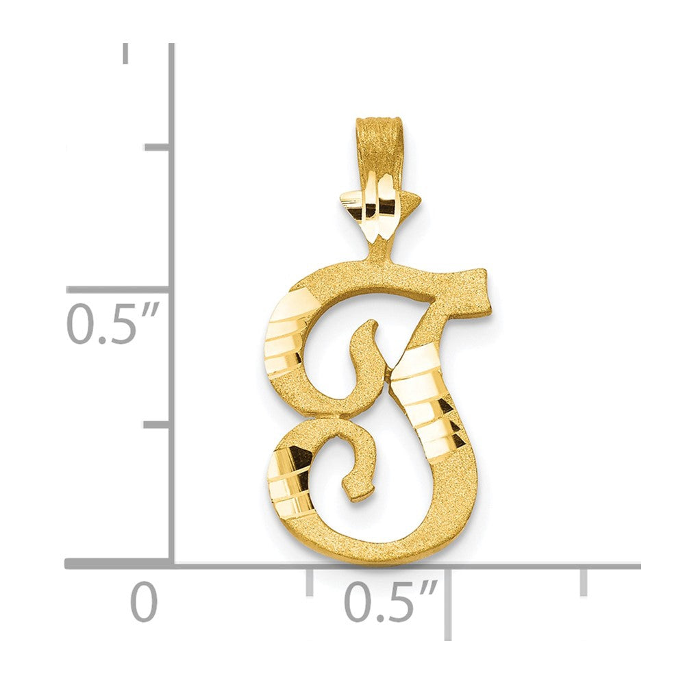 10k Satin Diamond-cut Initial T Pendant