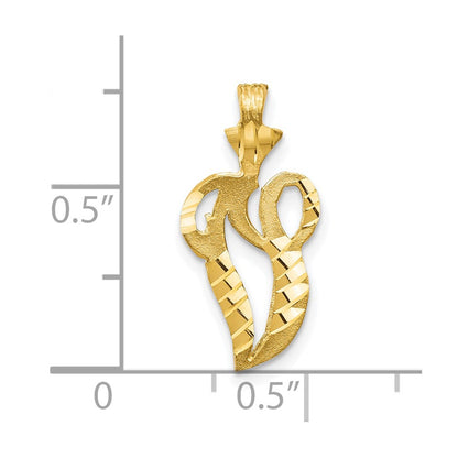 10k Satin Diamond-cut Initial V Pendant