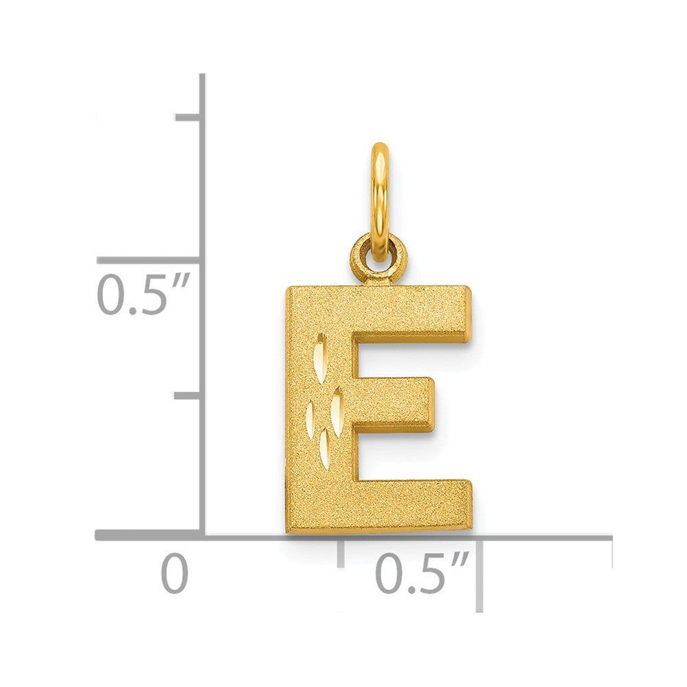 10k Satin Diamond-cut Block Initial E Charm