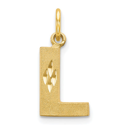 10k Satin Diamond-cut Block Initial L Charm