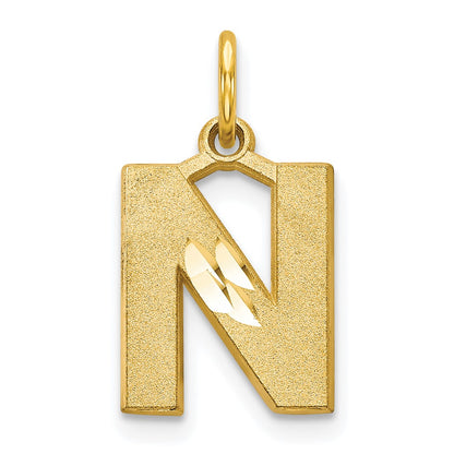 10k Satin Diamond-cut Block Initial N Charm