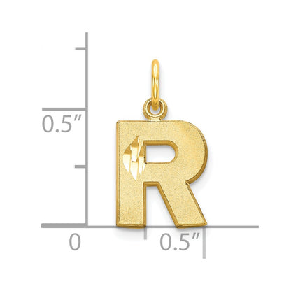 10k Satin Diamond-cut Block Initial R Charm