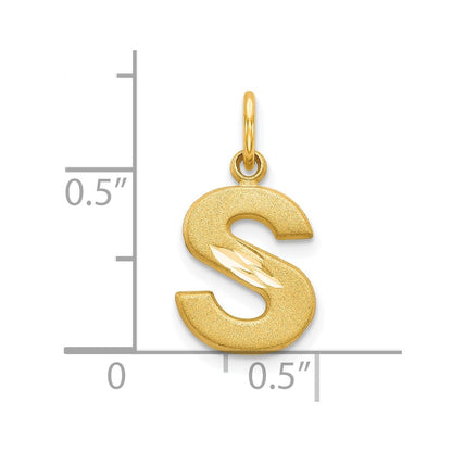 10k Satin Diamond-cut Block Initial S Charm