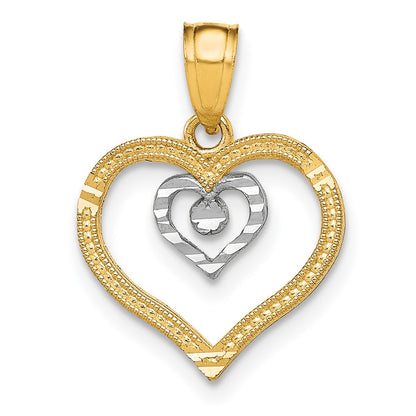 10K and White Rhodium Heart Charm