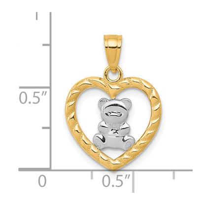 10k and White Rhodium Teddy Bear in Heart Charm