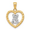 10k and White Rhodium Teddy Bear in Heart Charm