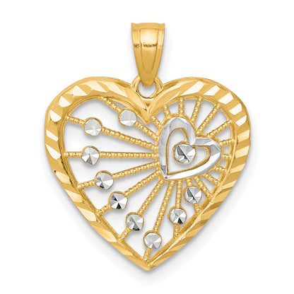 10K and White Rhodium Filigree Heart Charm