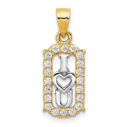 10K and White Rhodium CZ I Heart YOU Charm