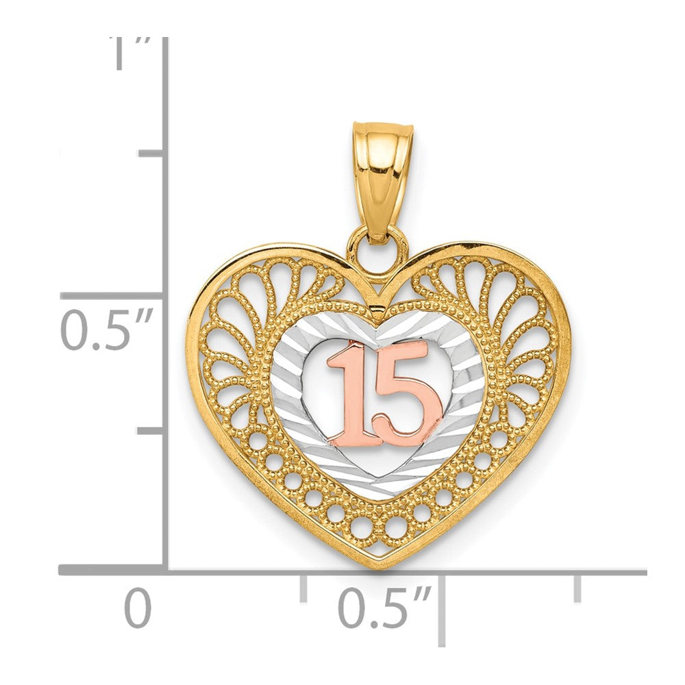 10K Two-tone and White Rhodium 15 in Heart Pendant