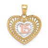 10K Two-tone and White Rhodium 15 in Heart Pendant