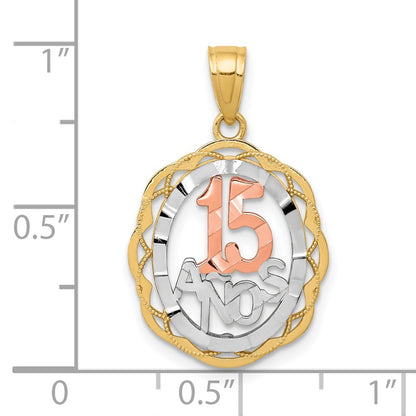 10K Two-tone and White Rhodium 15 ANOS Oval Pendant