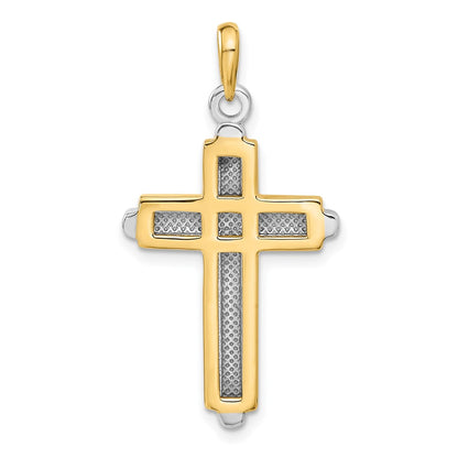 10k Two-tone Polished Cross with Frame Pendant