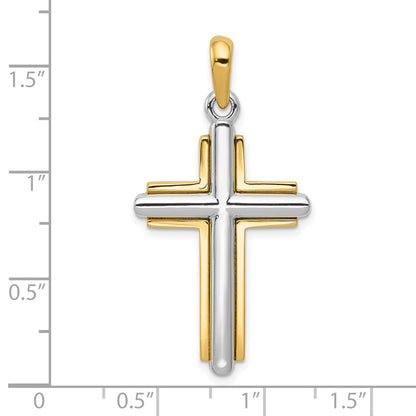 10k Two-tone Polished Cross with Frame Pendant