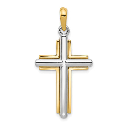 10k Two-tone Polished Cross with Frame Pendant