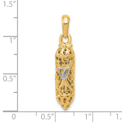 10k and White Rhodium Mezuzah with Shin Charm