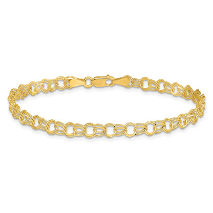 10k 4.5mm Solid Diamond-cut Double Link 8 inch Charm Bracelet