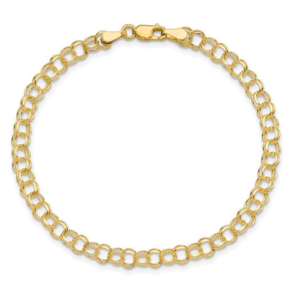 10k 4.5mm Solid Diamond-cut Double Link 7 inch Charm Bracelet
