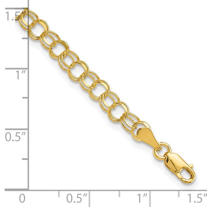 10k 4.5mm Solid Diamond-cut Double Link 7 inch Charm Bracelet