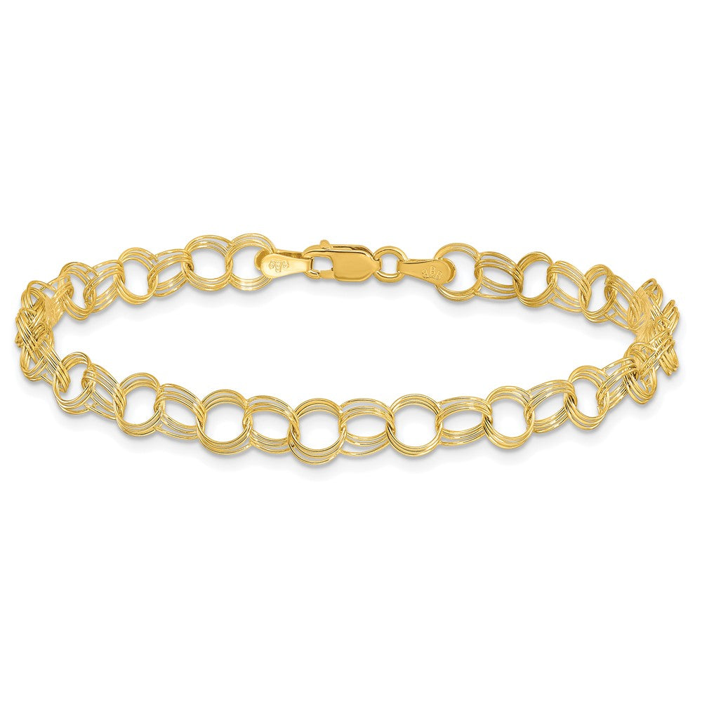 10k 5mm Solid Triple Link 7 inch Charm Bracelet